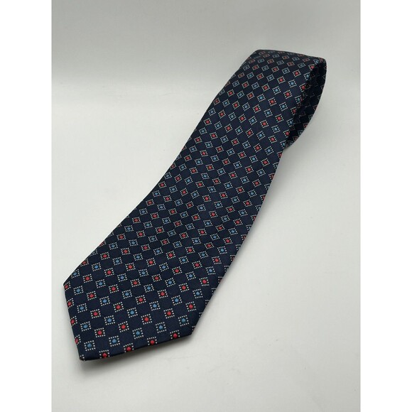 Christian Dior Navy Blue Geometric Neck Tie Made in USA Fabric Italy Used - Picture 5 of 5